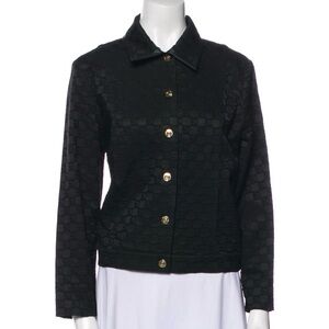 St. John Black Logo Textured Denim Jacket Size L